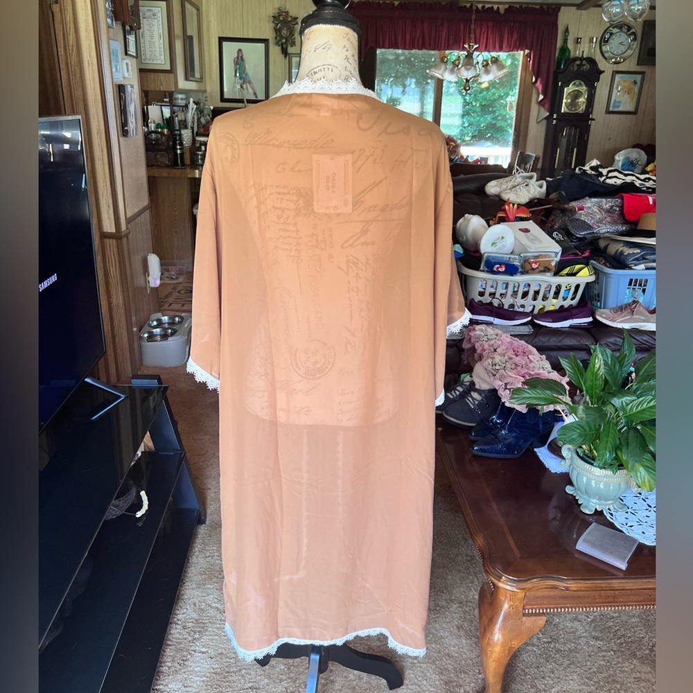 NWT LuLaRoe Womens Chloe Kimono Sz S Brown w White Lace Trim Short Sleeve NWT - Picture 6 of 16